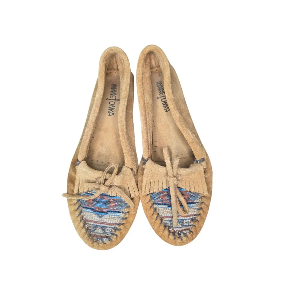 Minnetonka El Paso Moccasins Women's 9 Brown Suede Aztec Loafers Boho